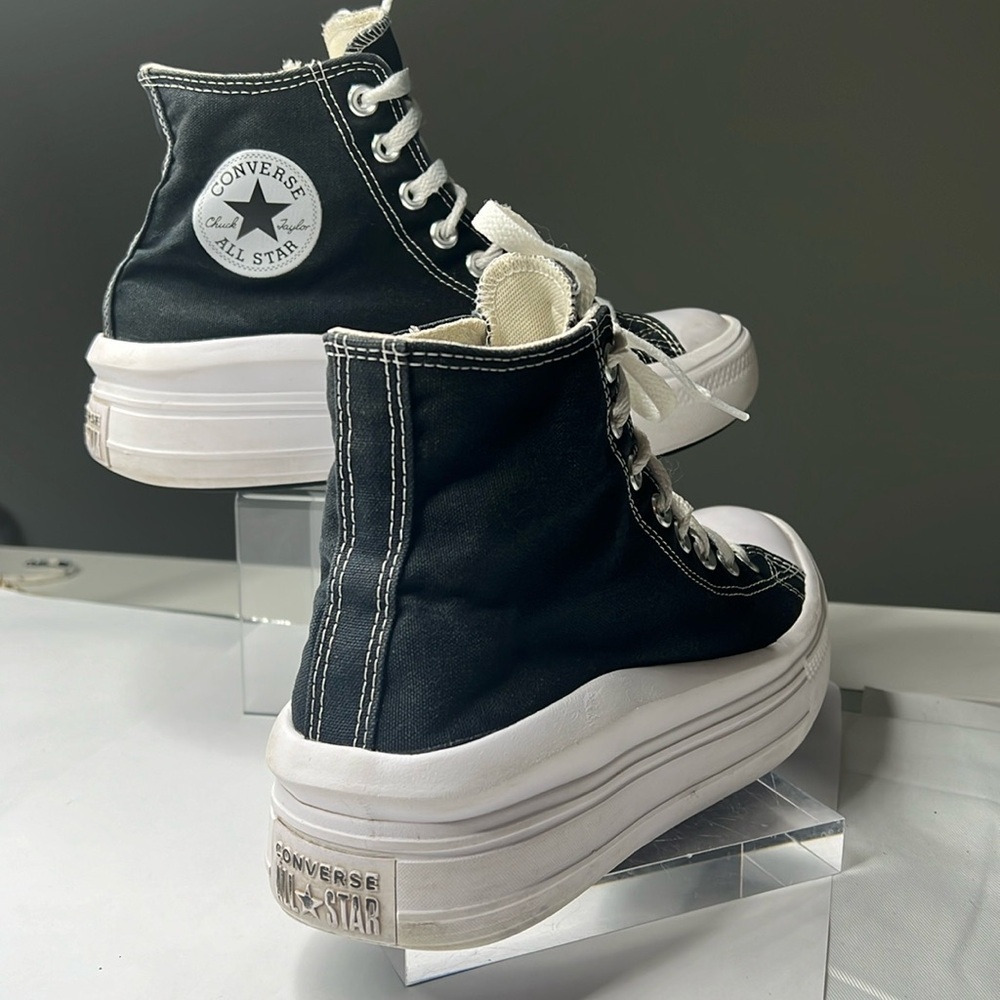 Converse Chuck Taylor Sz 10 All Star Move Platform Sneakers Black Canvas - Picture 2 of 8